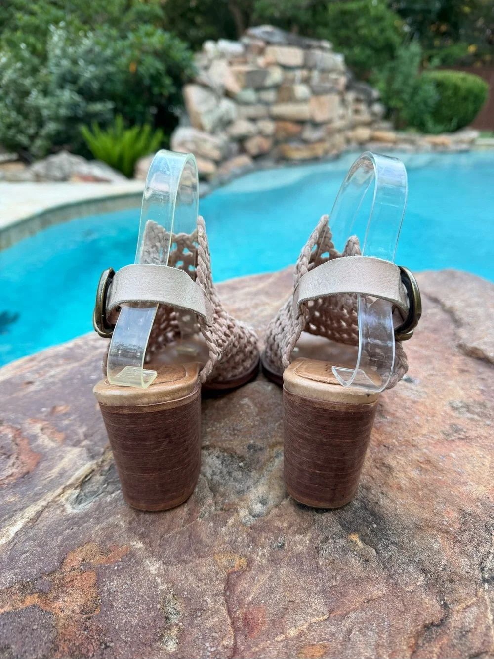 Veracruz Artisans Leather Woven Peep-Toe Slingback Block Heel Sandals